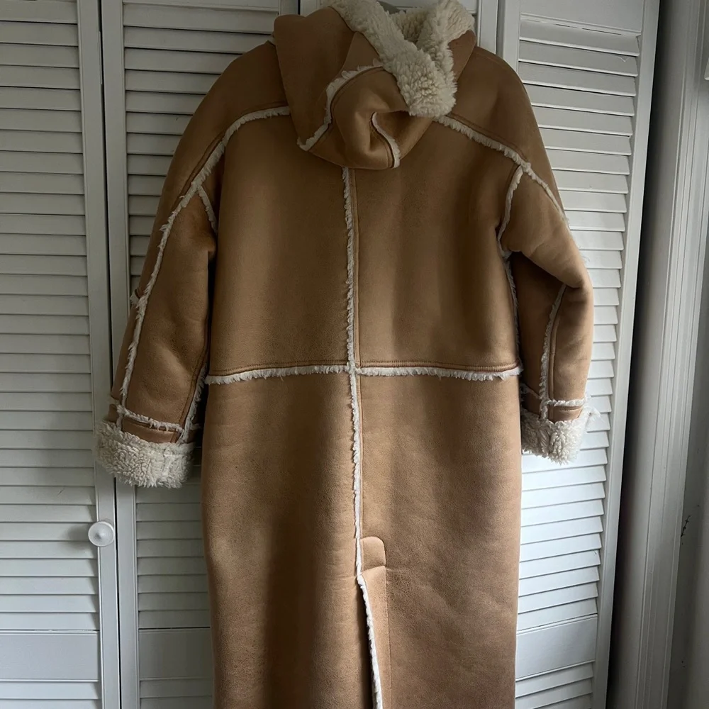 Women's Tan Shearling Coat - Picture 14 of 14